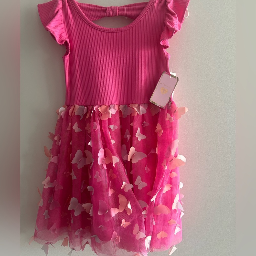Pink Butterfly Kids Casual Dress